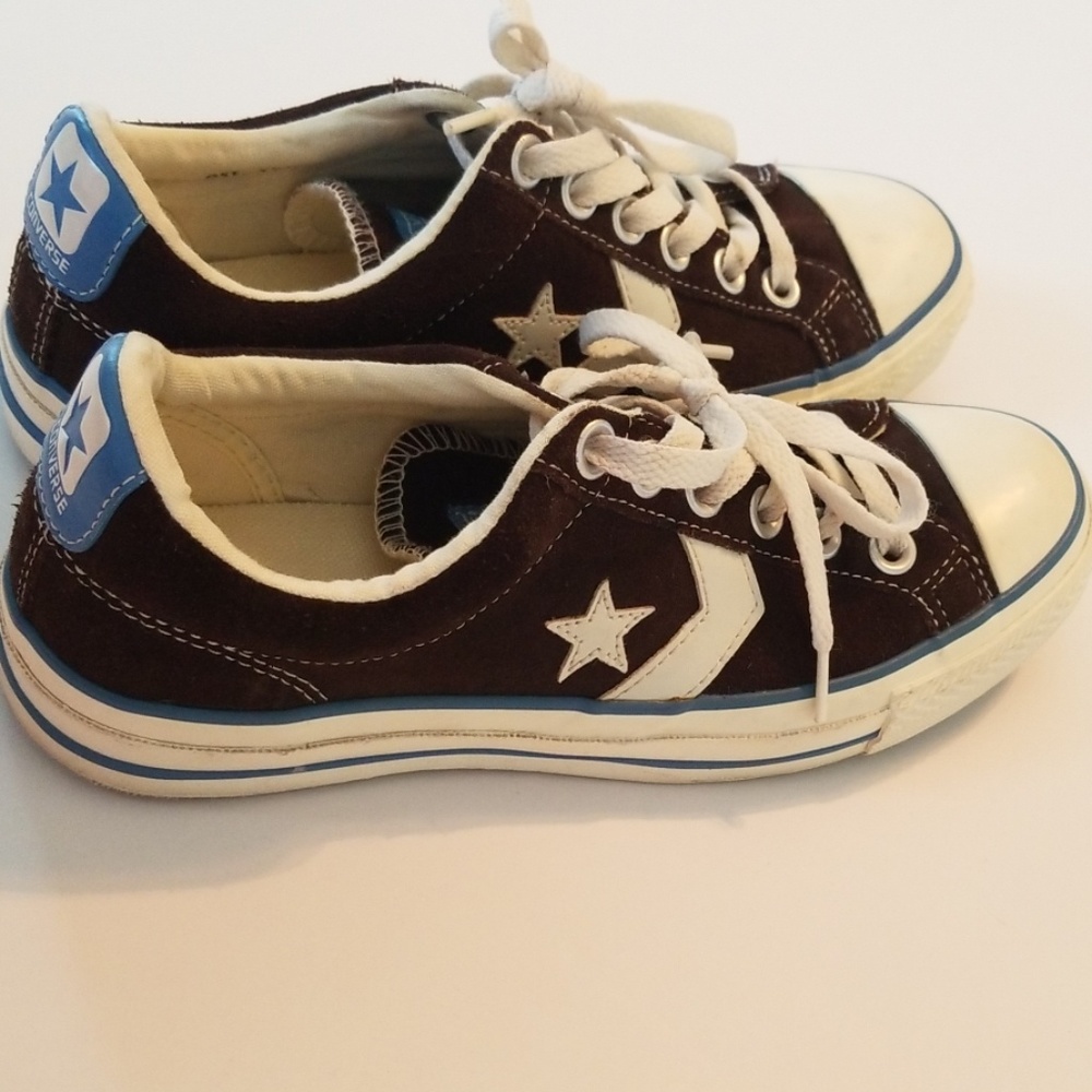 Brown blue and white Converse